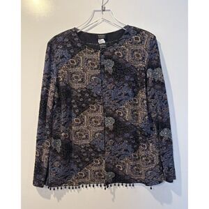 MSK Women 2 Piece Set Jacket Tank Top Purple Blue Paisley Beaded Fringe 1X